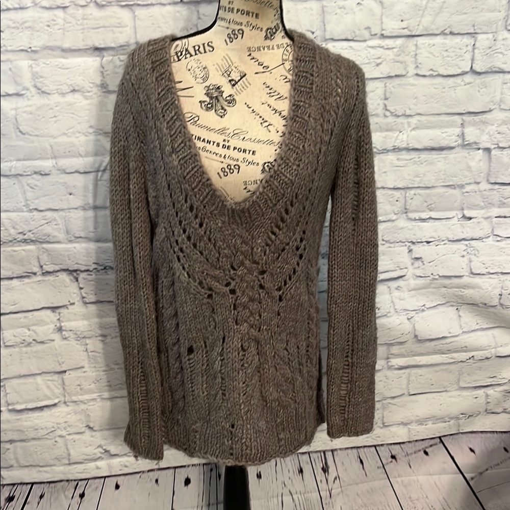 Duffy V-neck Sweater Alpaca Blend Size Small Brown Oversized